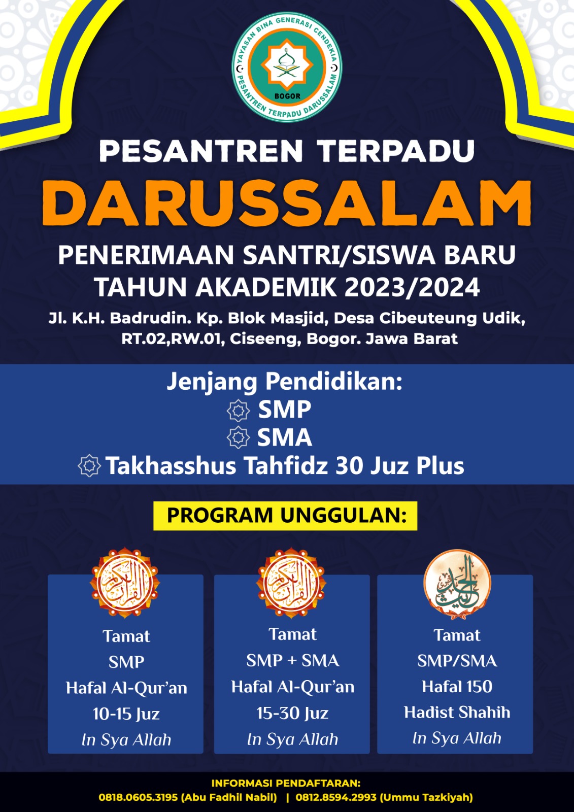 INFORMASI PENDAFTARAN SANTRI BARU PESANTREN TERPADU DARUSSALAM ...